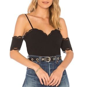 L’Academie Off Shoulder Sweetheart Lace Trim Top